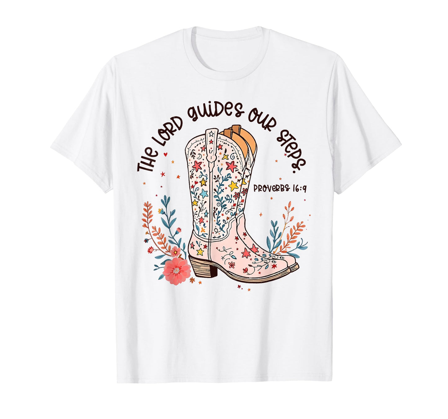 The Lord Guides Our Steps Wildflower Christian Cowgirl Boots T-Shirt