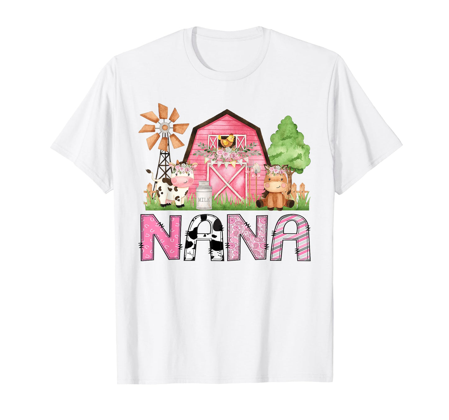 Nana Pink Farm Animal Birthday Kids Matching Family T-Shirt