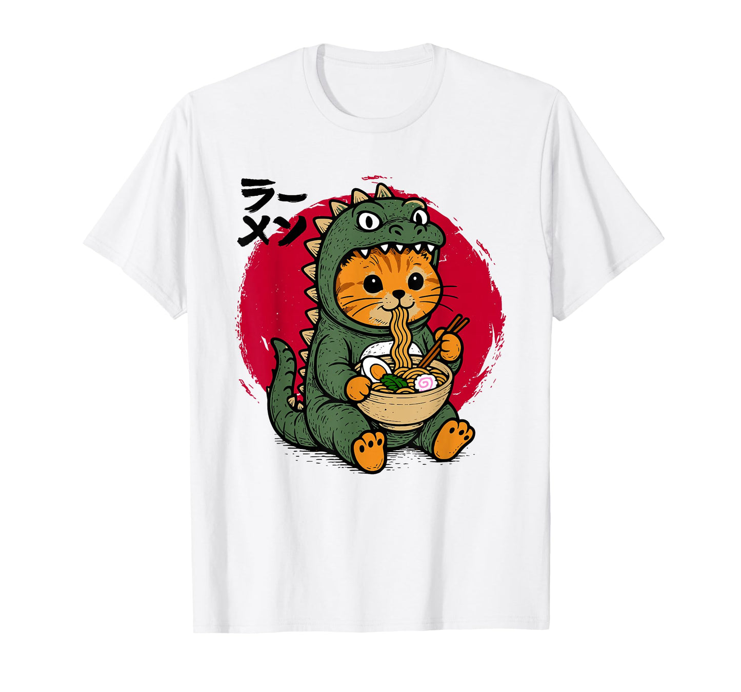 Funny Kaiju Cat Ramen Noodles Kawaii Japanese Anime Graphic T-Shirt