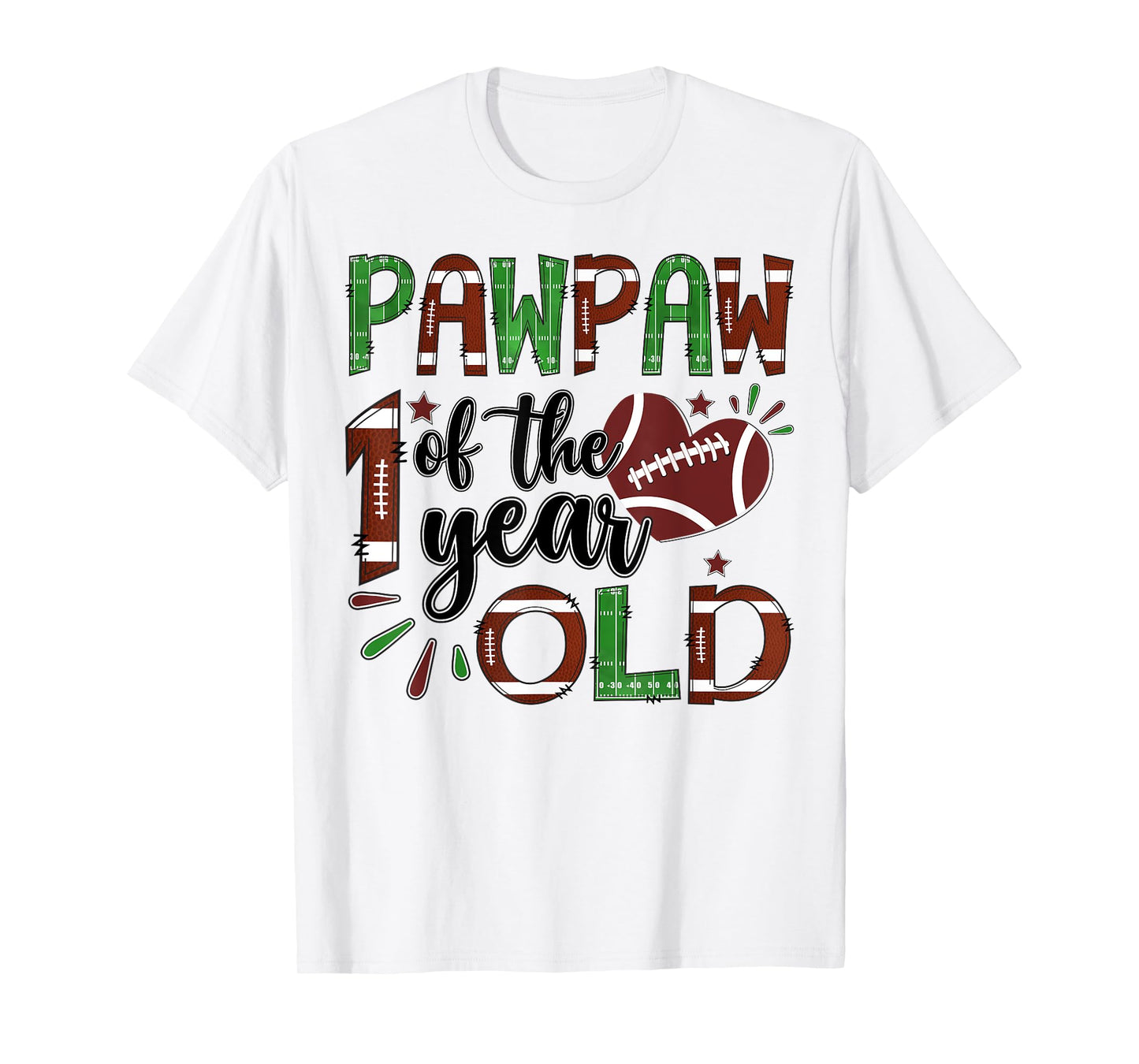 Pawpaw Of The 1 Year Old Football 1St Year Down Birthday T-Shirt