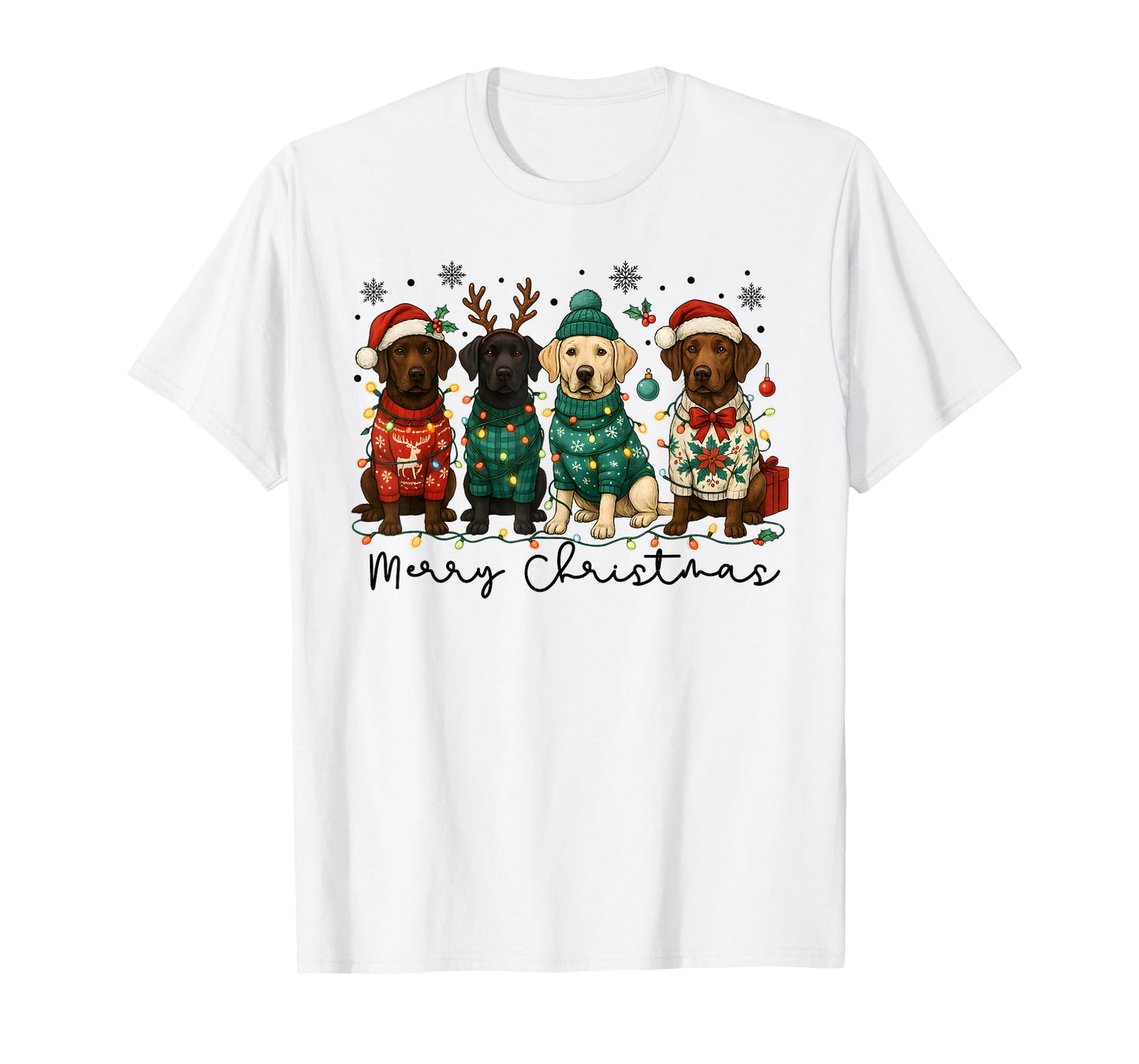 Merry Christmas Labrador Dog Retro Xmas Puppy Men Women Kids T-Shirt
