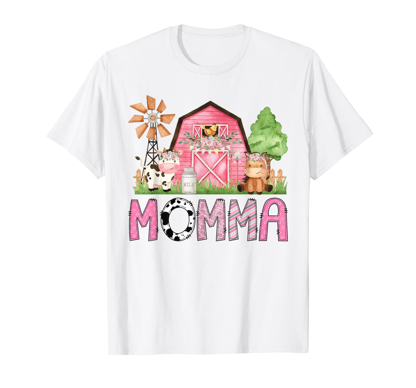 Momma Pink Farm Animal Birthday Kids Matching Family T-Shirt