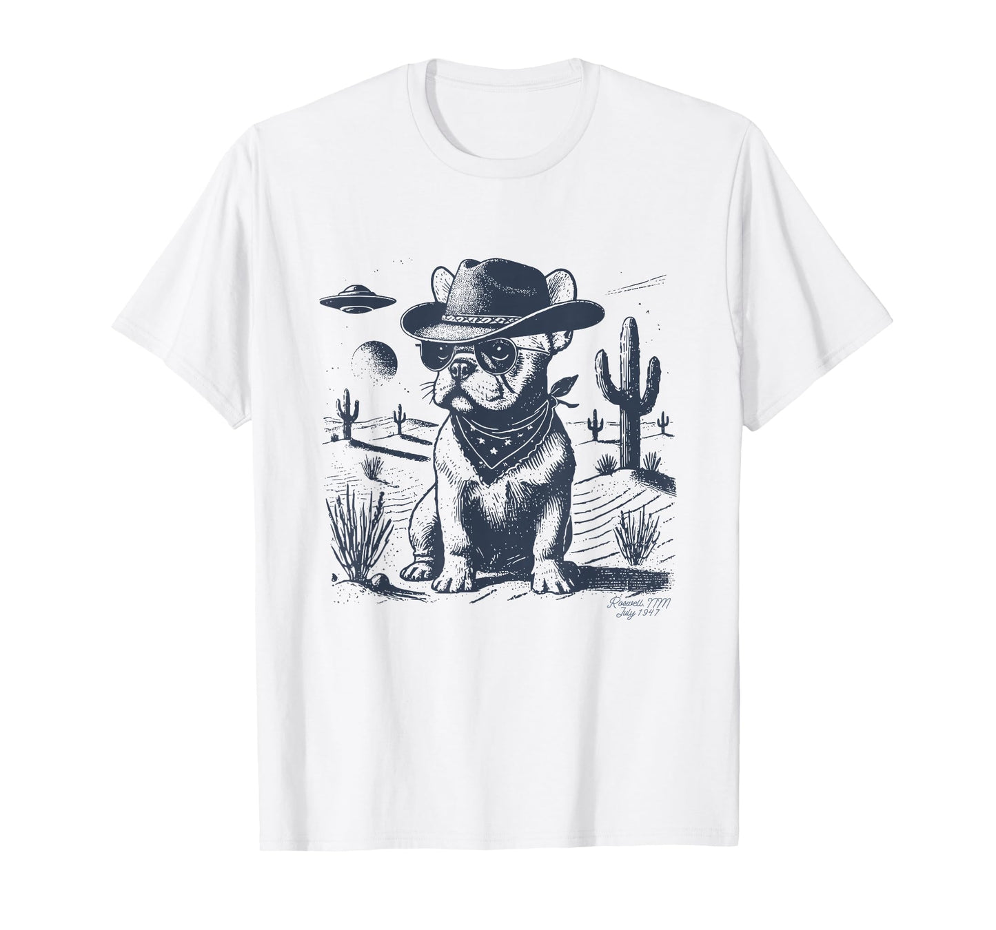 French Bulldog Frenchie Cowboy UFO Vintage Dog Mom Pet Dad T-Shirt