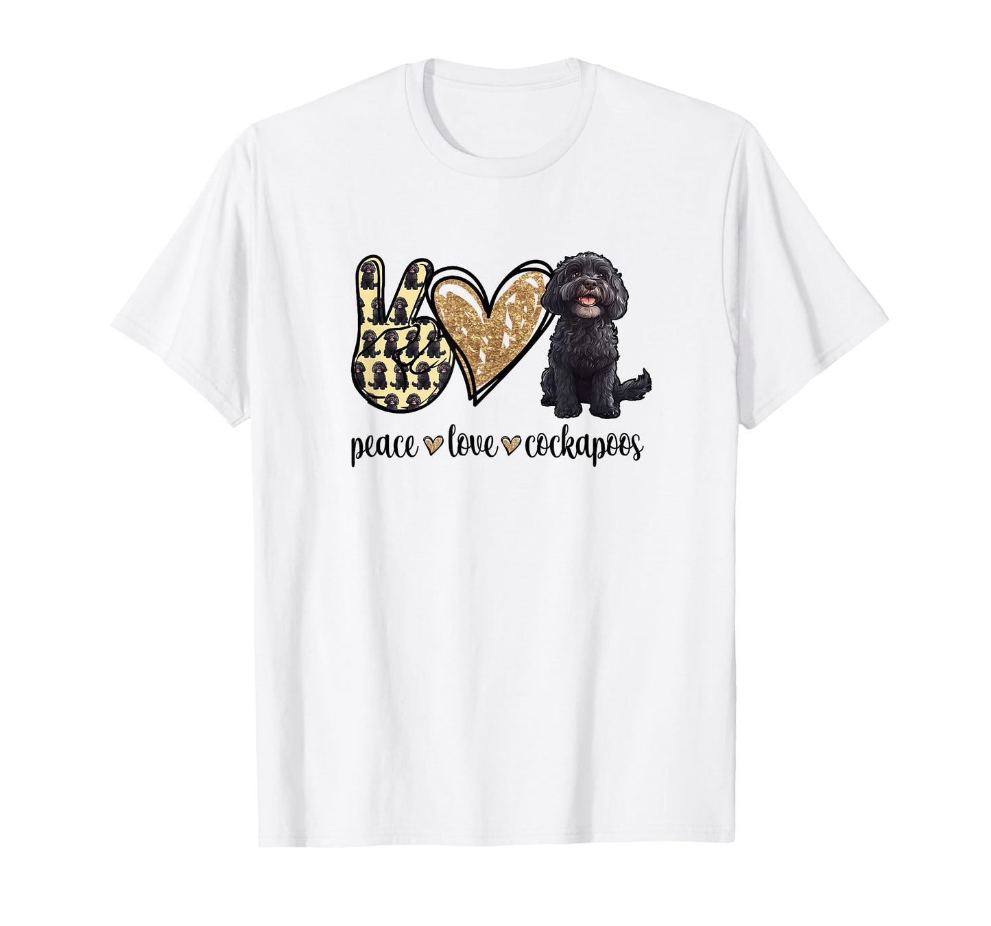 Womens Cute Illustration Peace Love Black Cockapoo Lover T-Shirt