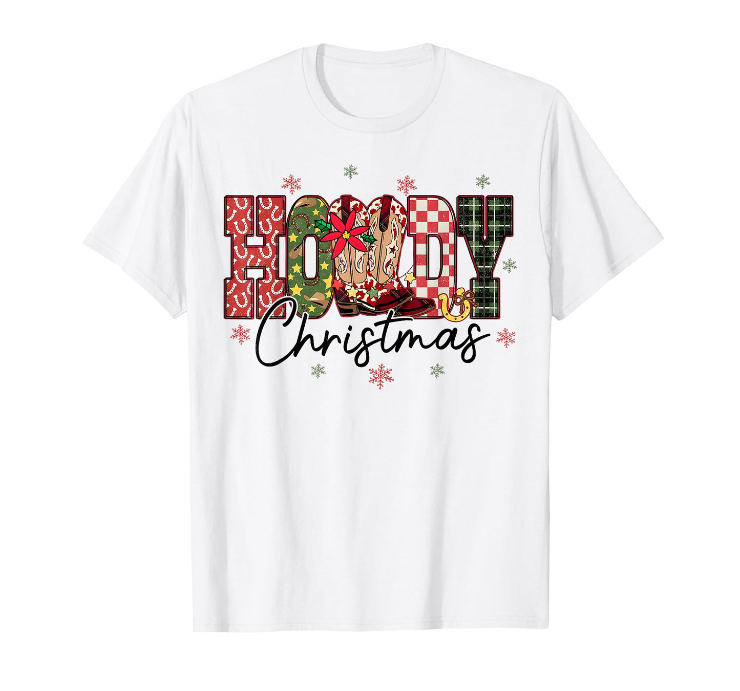 Howdy Christmas Boots Cowgirl Western Checkered Plaid Xmas T-Shirt