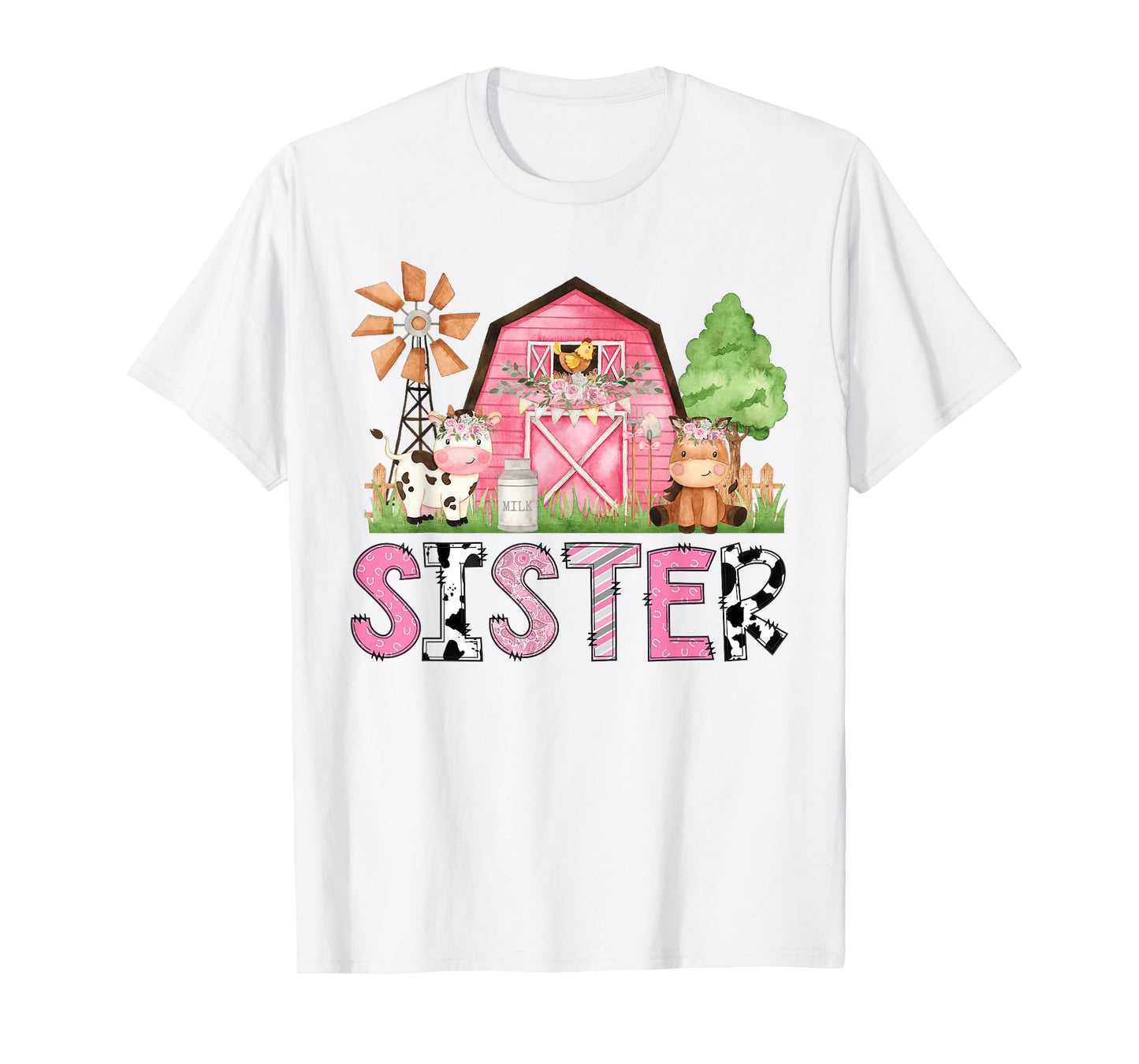 Sister Pink Farm Animal Birthday Kids Matching Family T-Shirt