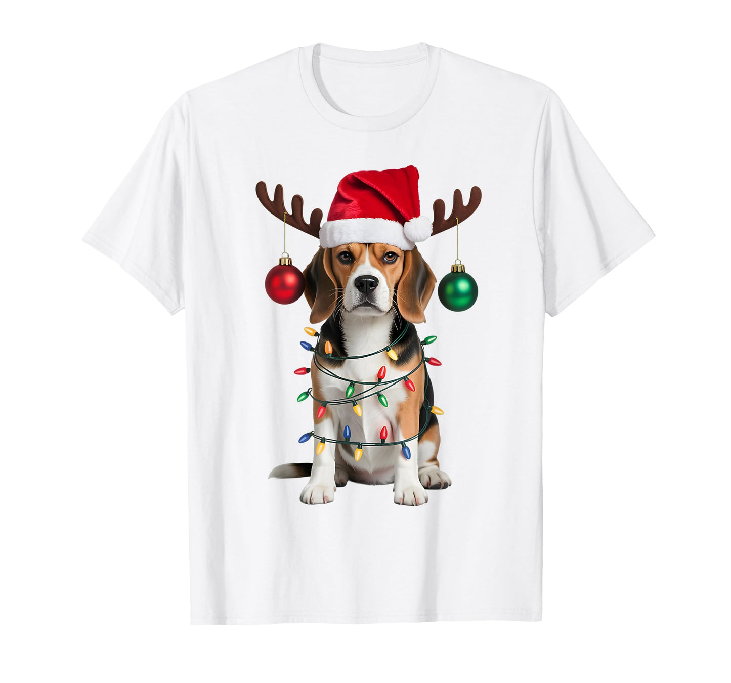 Santa Beagle Christmas Lights Funny Reindeer Dog Xmas Tree T-Shirt
