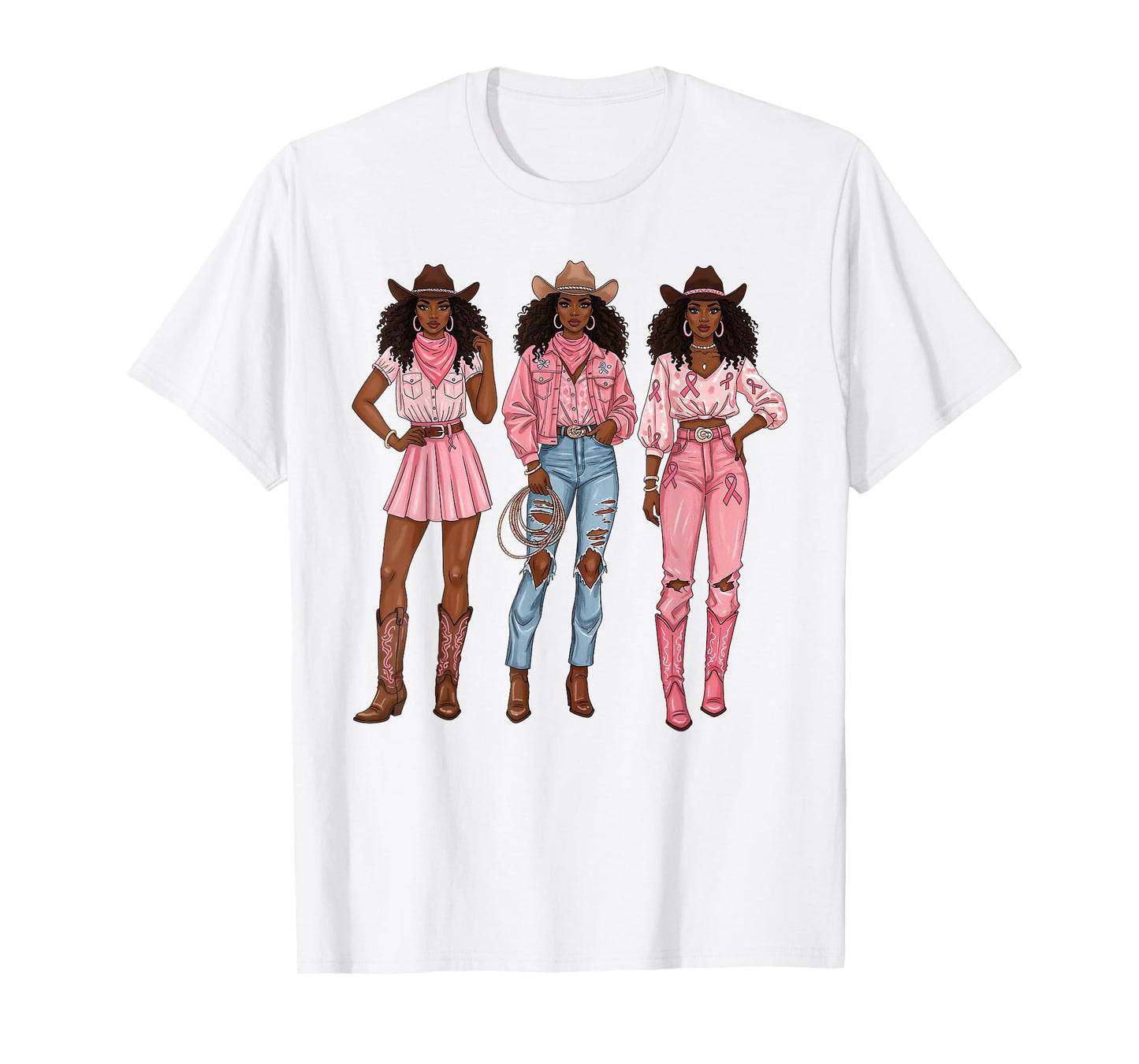 Black Cowgirl Breast Cancer Awareness Pink Ribbon Western T-Shirt