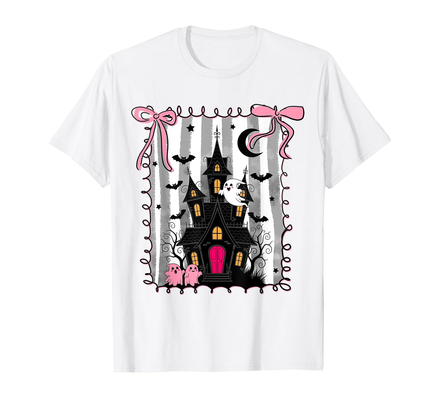 Scary Halloween House Coquette Bow Boo Ghost Spooky Season T-Shirt