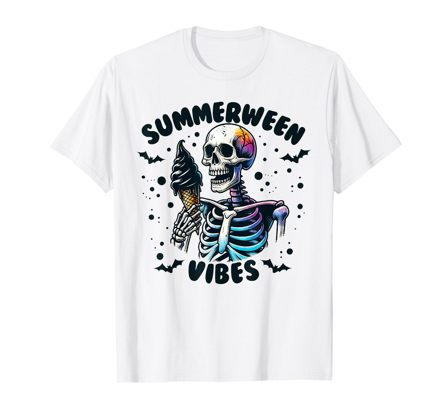 Summerween Vibes Skeleton Ice Cream Summer Vacation Funny T-Shirt