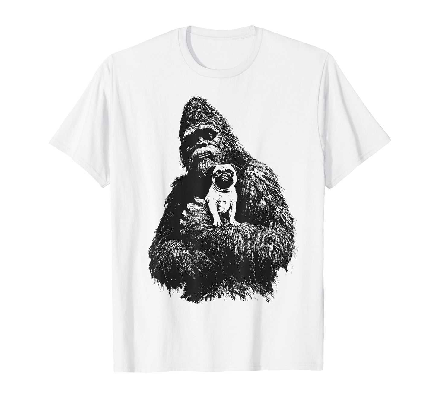 Bigfoot and Pug Sasquatch Dog Lover Funny Cryptid Animal T-Shirt