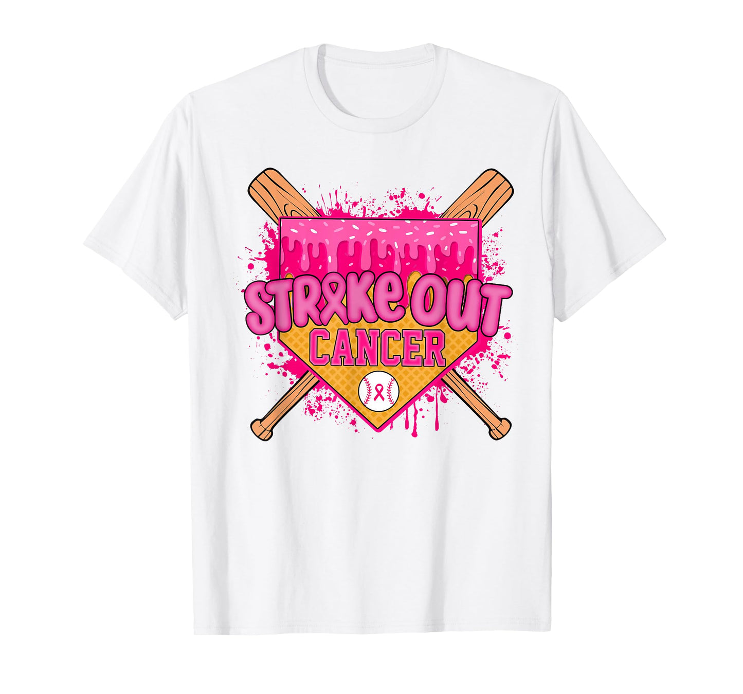 Strike Out Breast Cancer Warrior Baseball Drip Home Plate T-Shirt