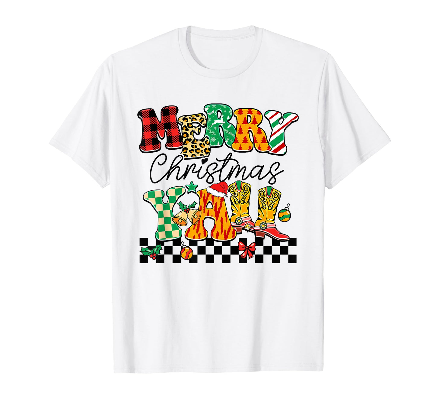 Merry Christmas Y'all Western Cowgirl Holiday Boots T-Shirt