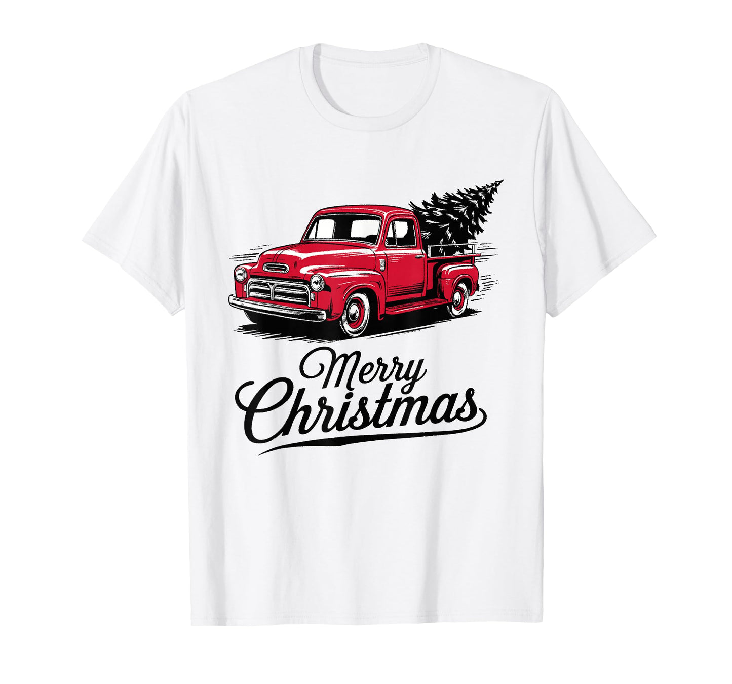 Red Pickup Truck Christmas Tree Vintage Christmas Men Women T-Shirt