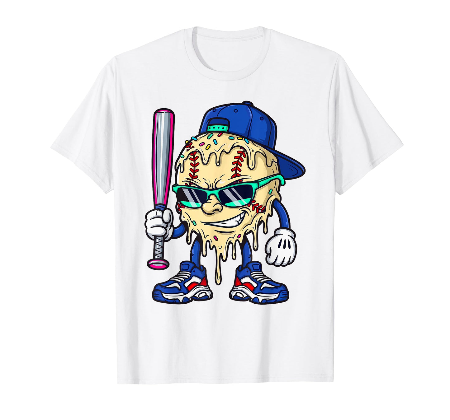 Cool Baseball Ice Cream Drip with Sprinkles Men Boys Kids T-Shirt