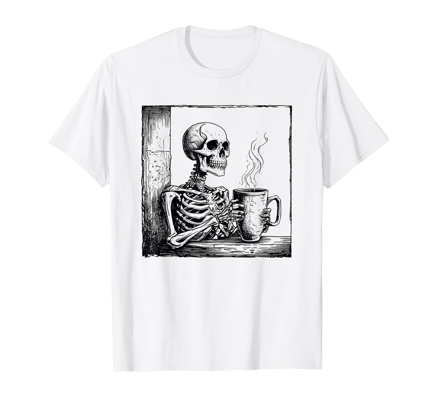 Coffee drinking skeleton skull halloween T-Shirt