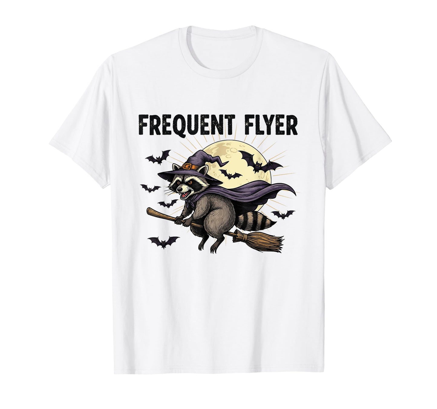 Frequent Flyer Halloween Witch Raccoon Broomstick Funny T-Shirt
