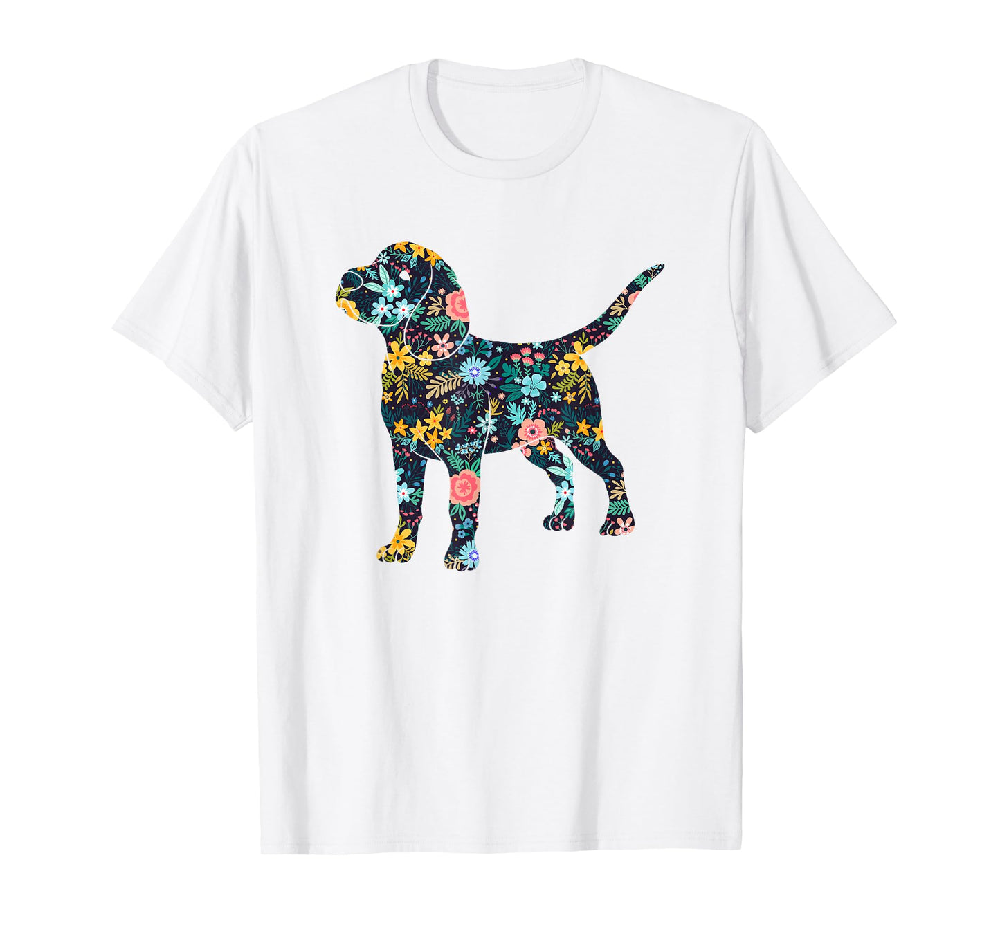 Beagle Floral Dog Silhouette Womens Graphic T-Shirt
