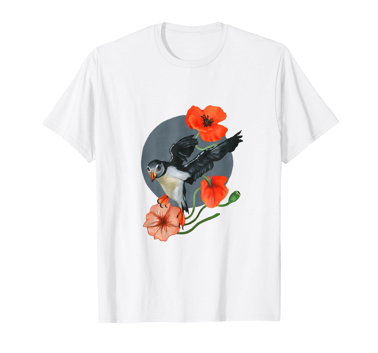 Atlantic Puffin and Flowers Bird fliers Divers Swimmers T-Shirt