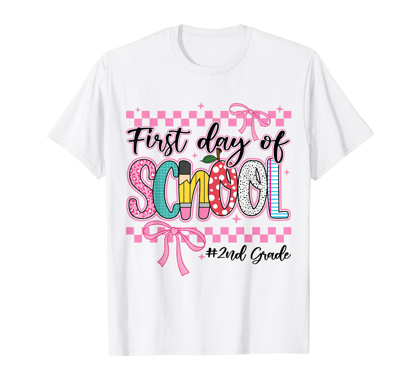 First Day of 2nd Grade Kids Girl Bow Back To School Retro. T-Shirt