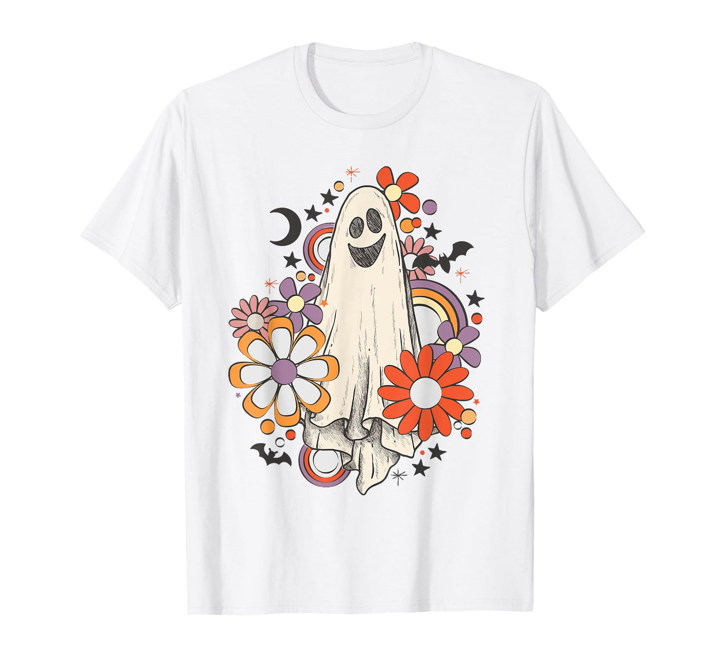 Retro Vintage Ghost Floral Pumpkin Halloween Womens Girls T-Shirt
