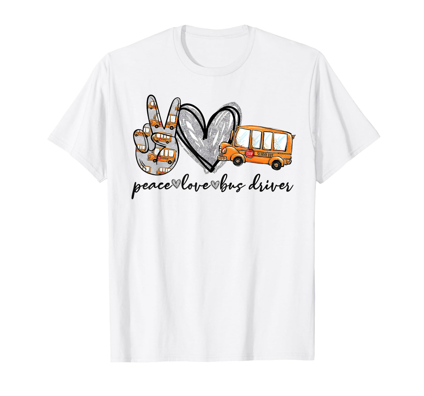 Peace Love Bus Driver Funny School Bus Driver Men Women Kids T-Shirt