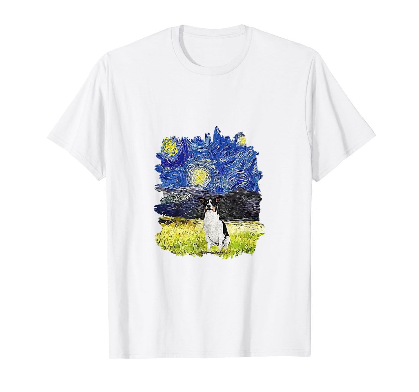 Starry Night Impressionist - Dog Art Rat Terrier Men Women Kids T-Shirt