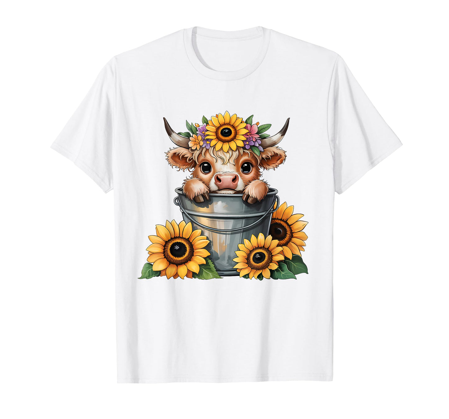 Scottish Highland Cow Sunflower Heifer Country Farmer Girls T-Shirt