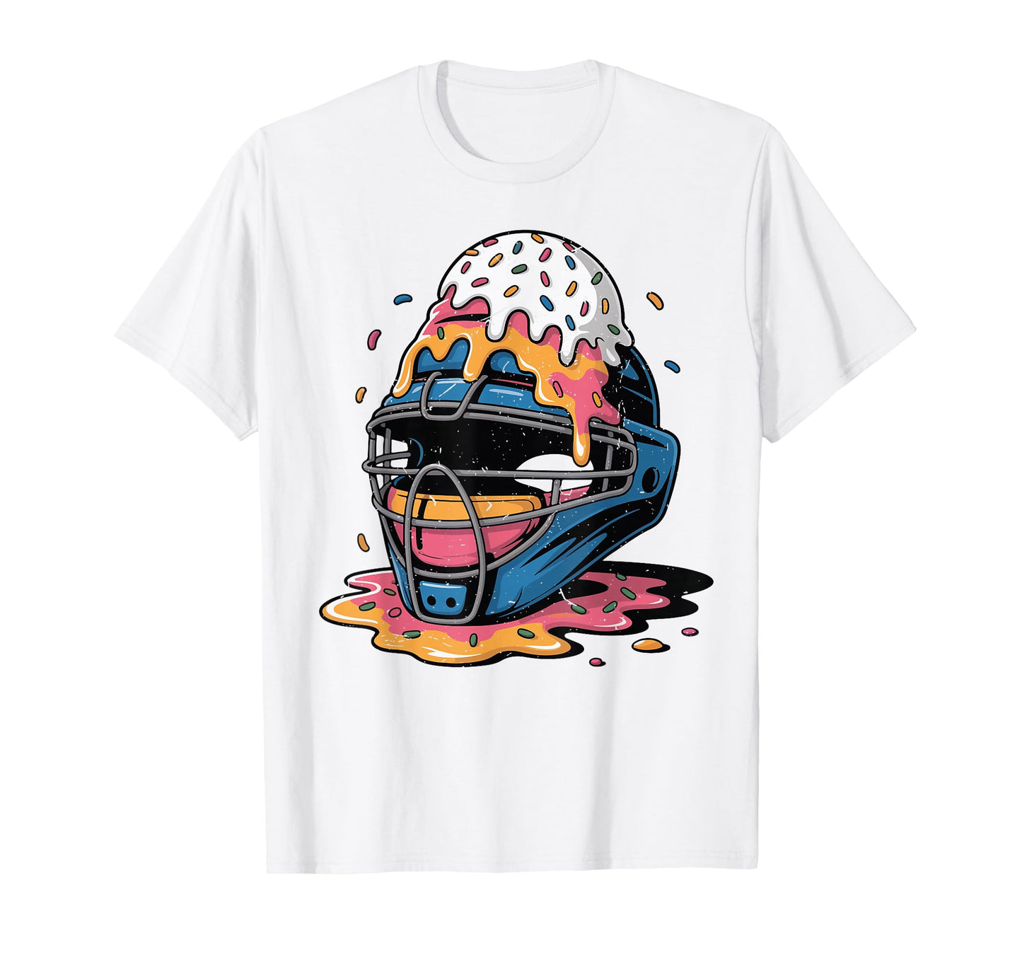 Boy Baseball Catcher Mask Baseball Drip Ice Cream Youth T-Shirt