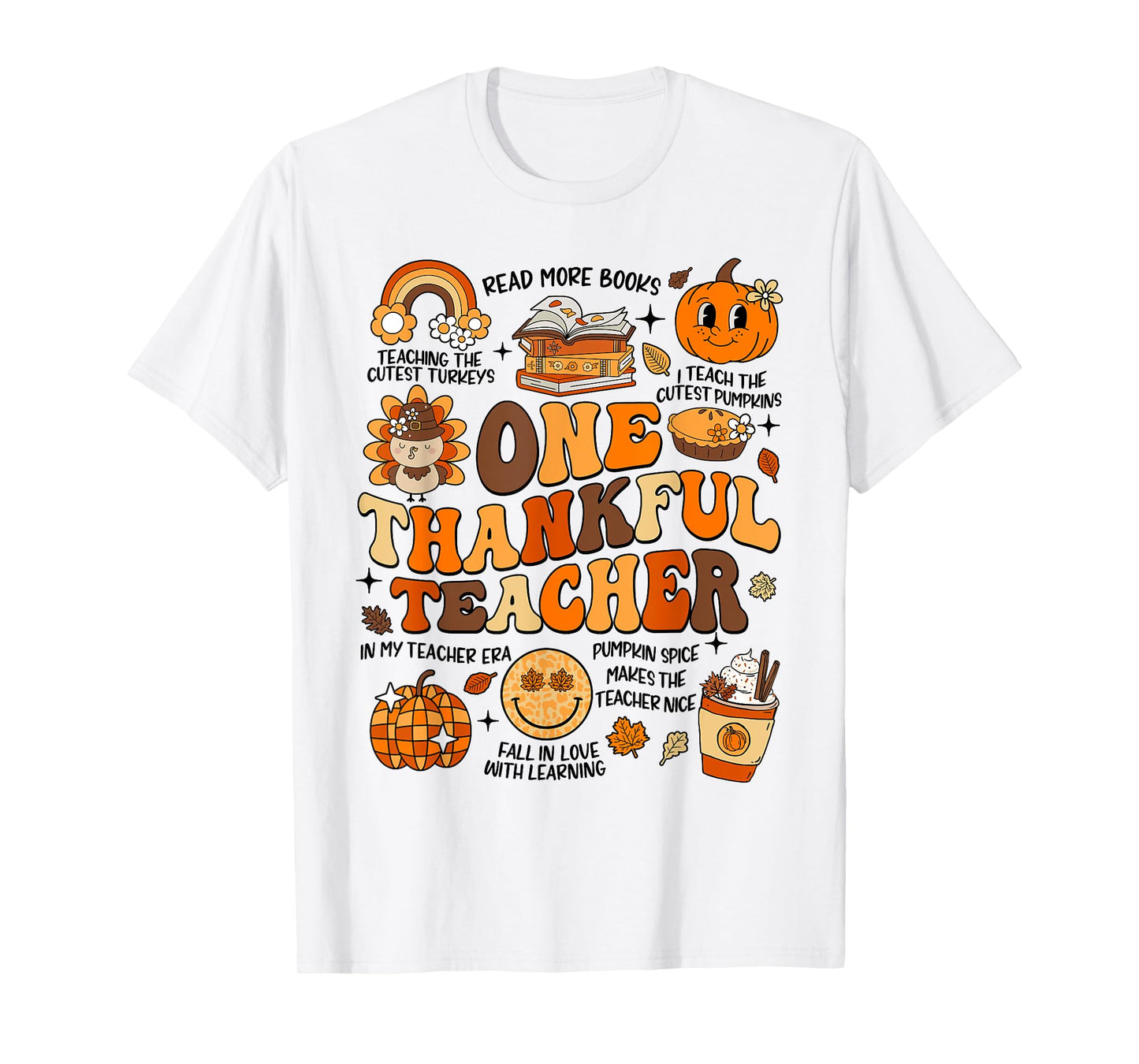 One Thankful Teacher Thanksgiving Retro Groovy Fall Teachers T-Shirt for Men Women Kids