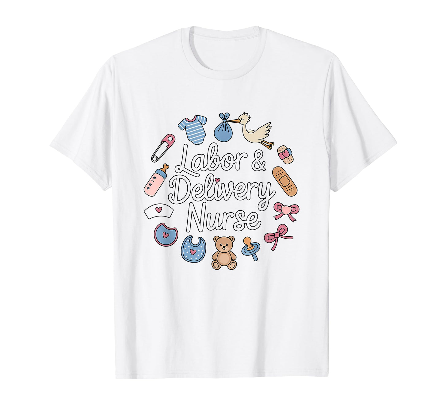 Labor Delivery Nurse Stork Squad Blue Toile Artwork Funny T-Shirt