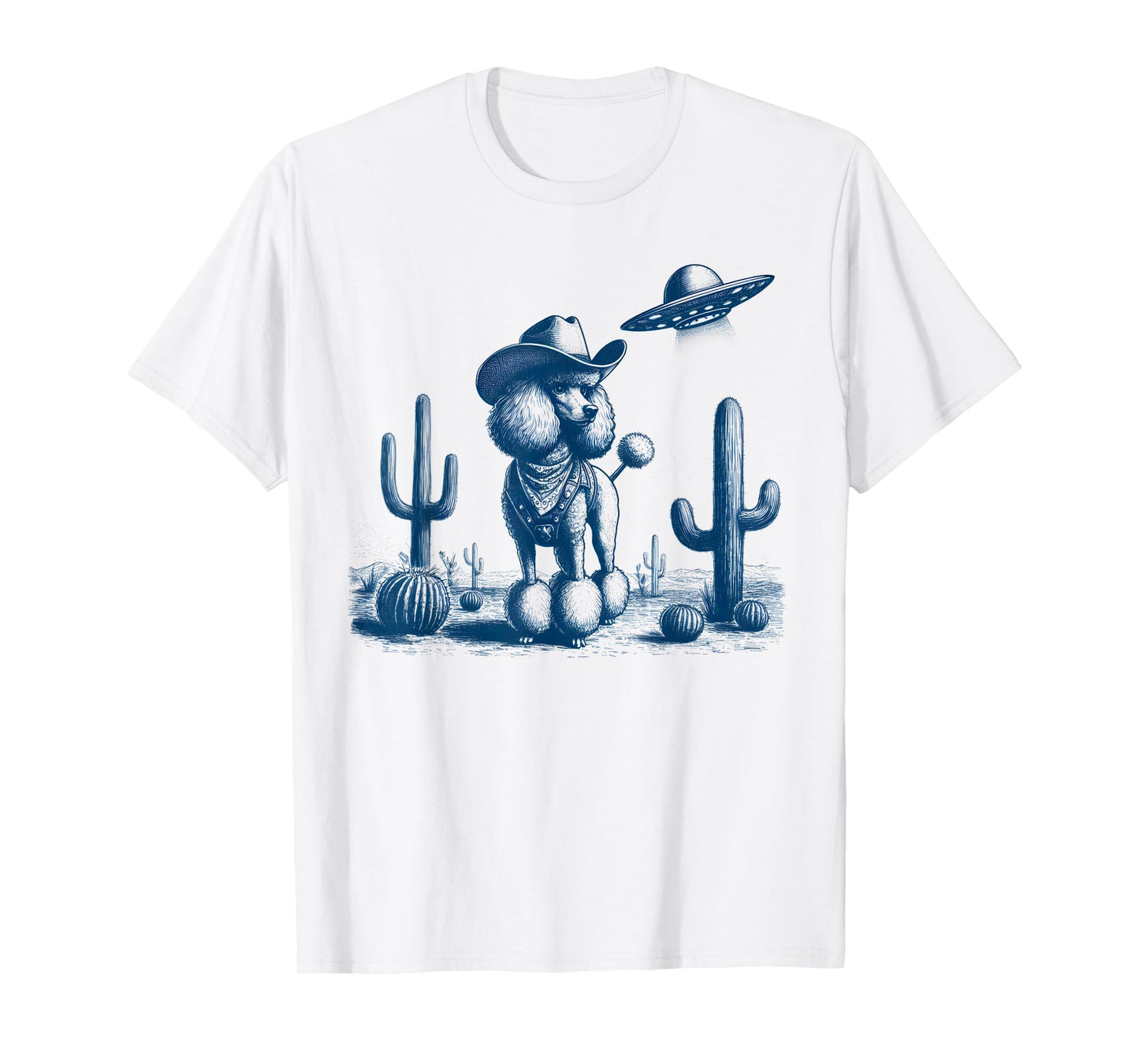 Funny Vintage Cowboy Poodle Dog UFO Desert Western Design T-Shirt