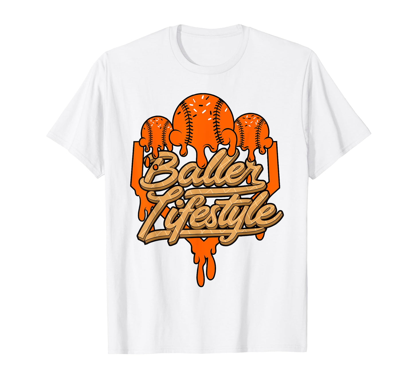 Baseball Lifestyle Home Plate Orange Ice Cream Drip Men Boys T-Shirt
