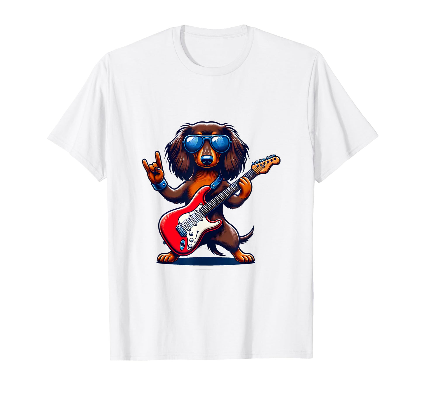 Dachshund Playing Guitar Dog Lover Guitarist Graphic Tee Men T-Shirt