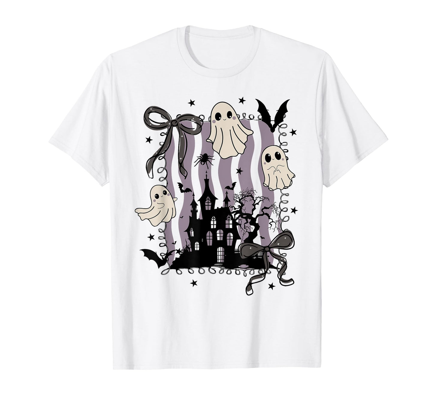 Funny Preppy Spooky Ghost Boo Coquette Bow Halloween Season T-Shirt