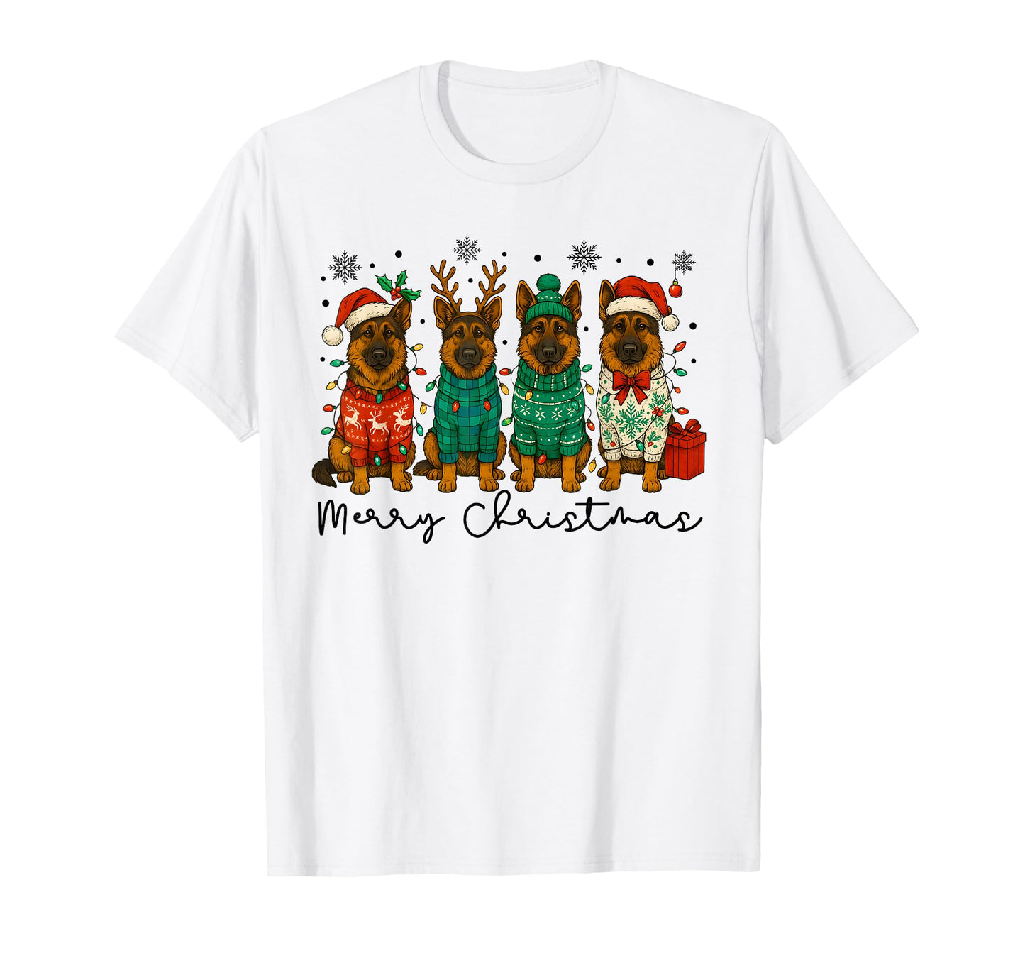 Merry Christmas German Shepherd Puppy Xmas Men Women Kids T-Shirt