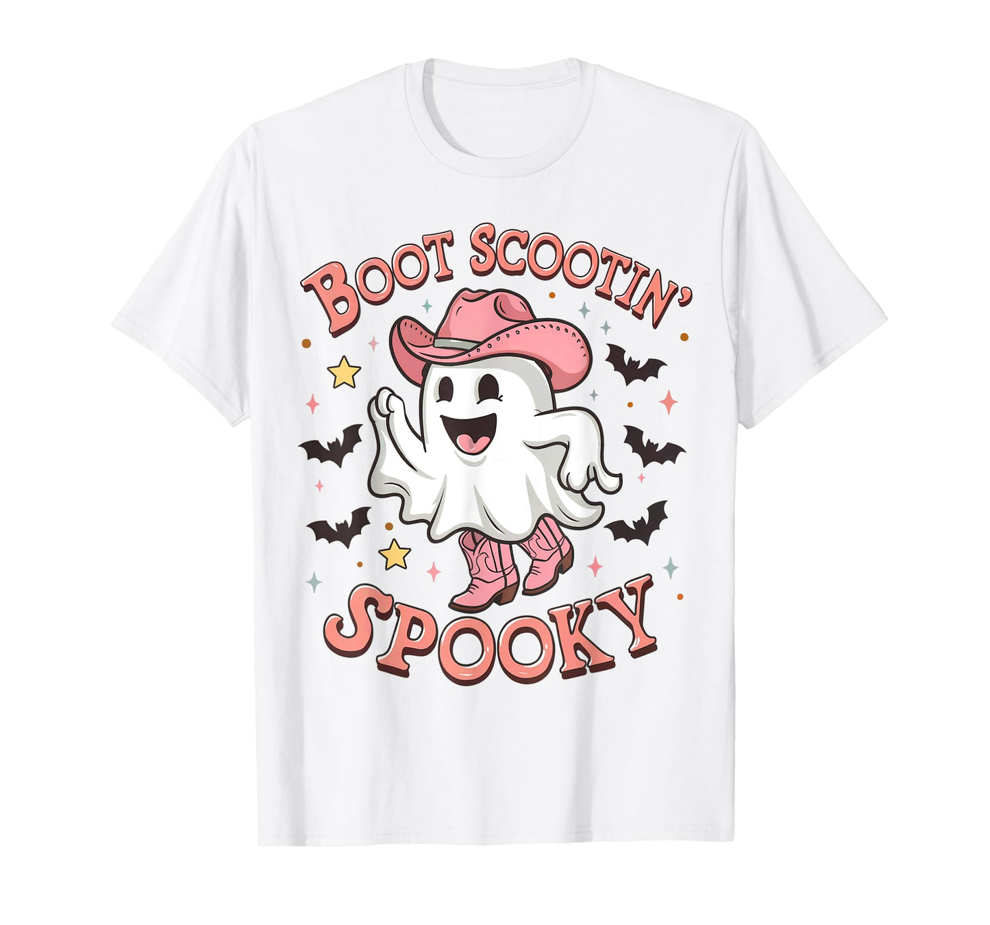 Boot Scootin' Spooky Funny Ghost Pink Cowboy Halloween T-Shirt
