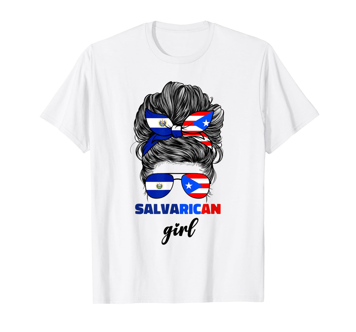 Half Salvadorian And Puerto Rican Rico El Salvador Flag Girl T-Shirt