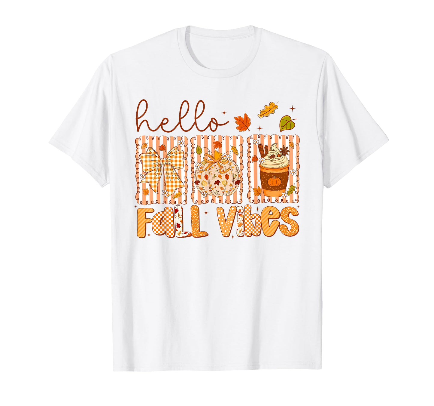Hello Fall Vibes Coquette Bow Pumpkin Spice Thanksgiving T-Shirt
