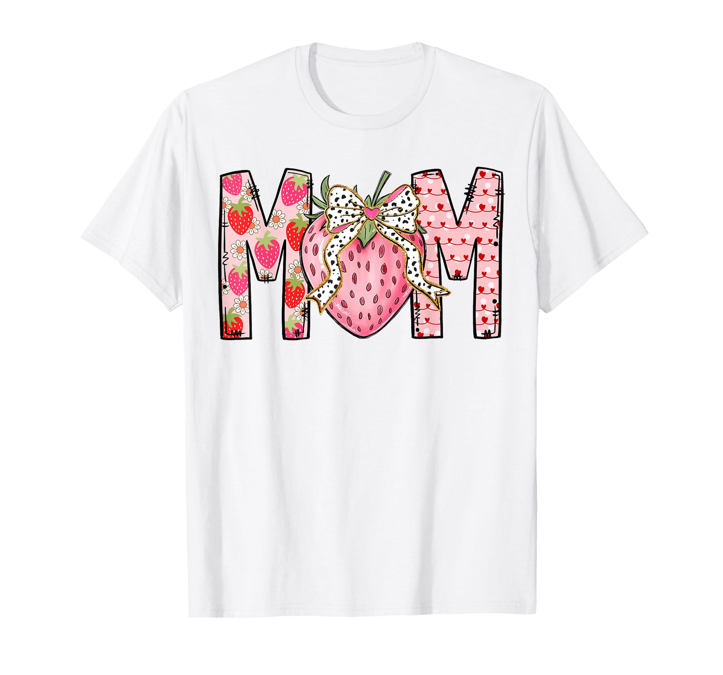 Mom Strawberry Coquette Bow Happy Valentine's Day 2025 T-Shirt