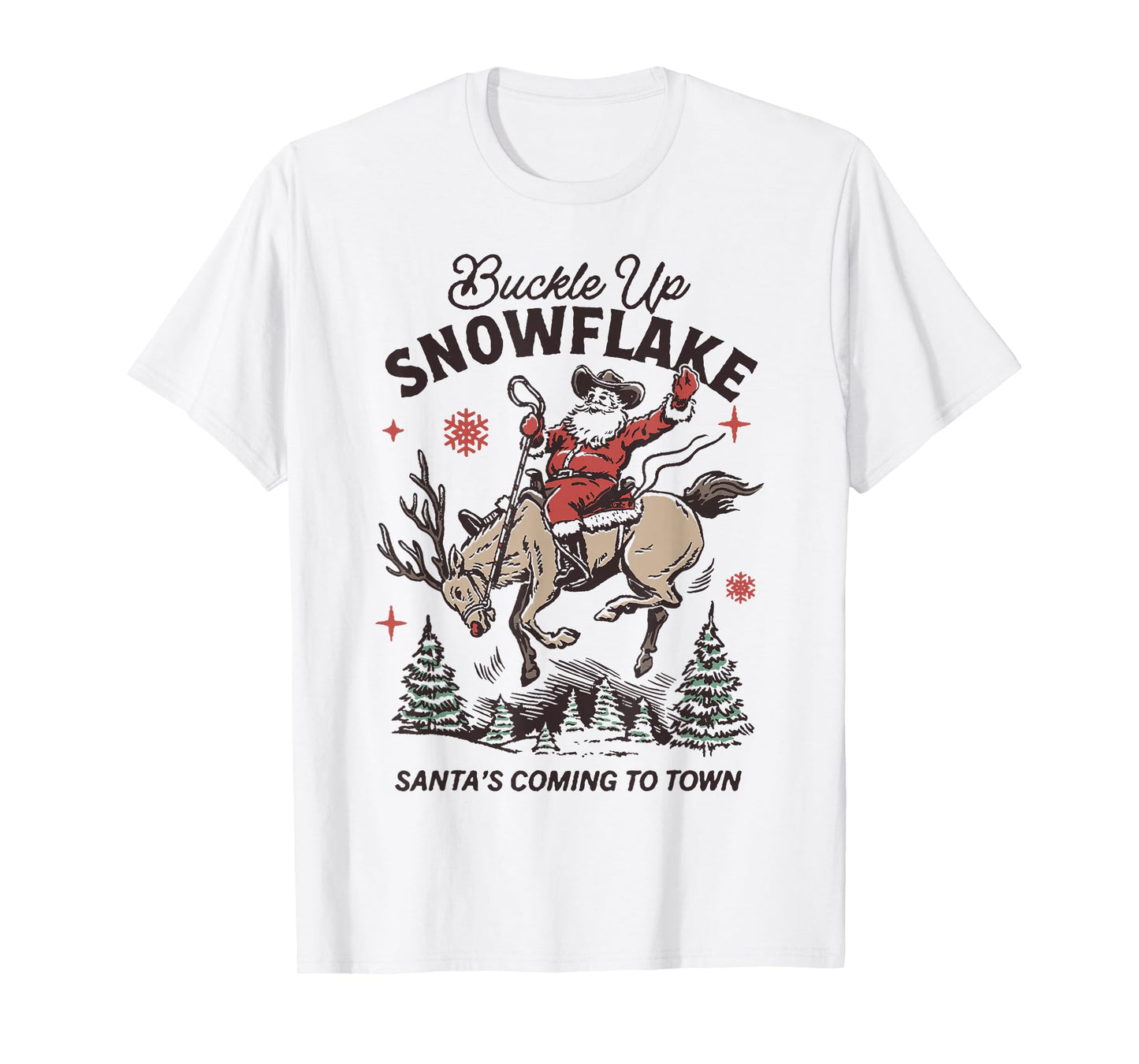 Retro Cowboy Santa Buckle Up Snowflake Rodeo Christmas T-Shirt