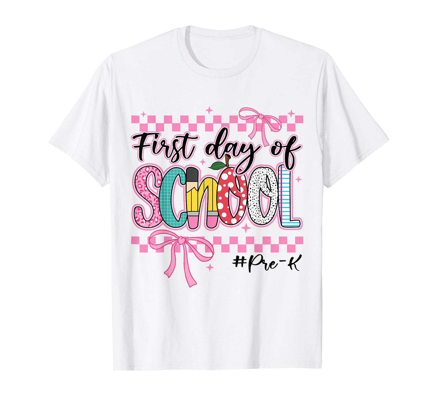 First Day of Pre-K Kids Girl Bow Back To School Retro Prek T-Shirt