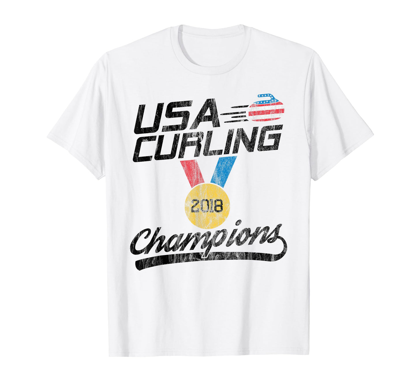 USA Red White and Blue Curling T Shirt 2018 Champion Tee T-Shirt