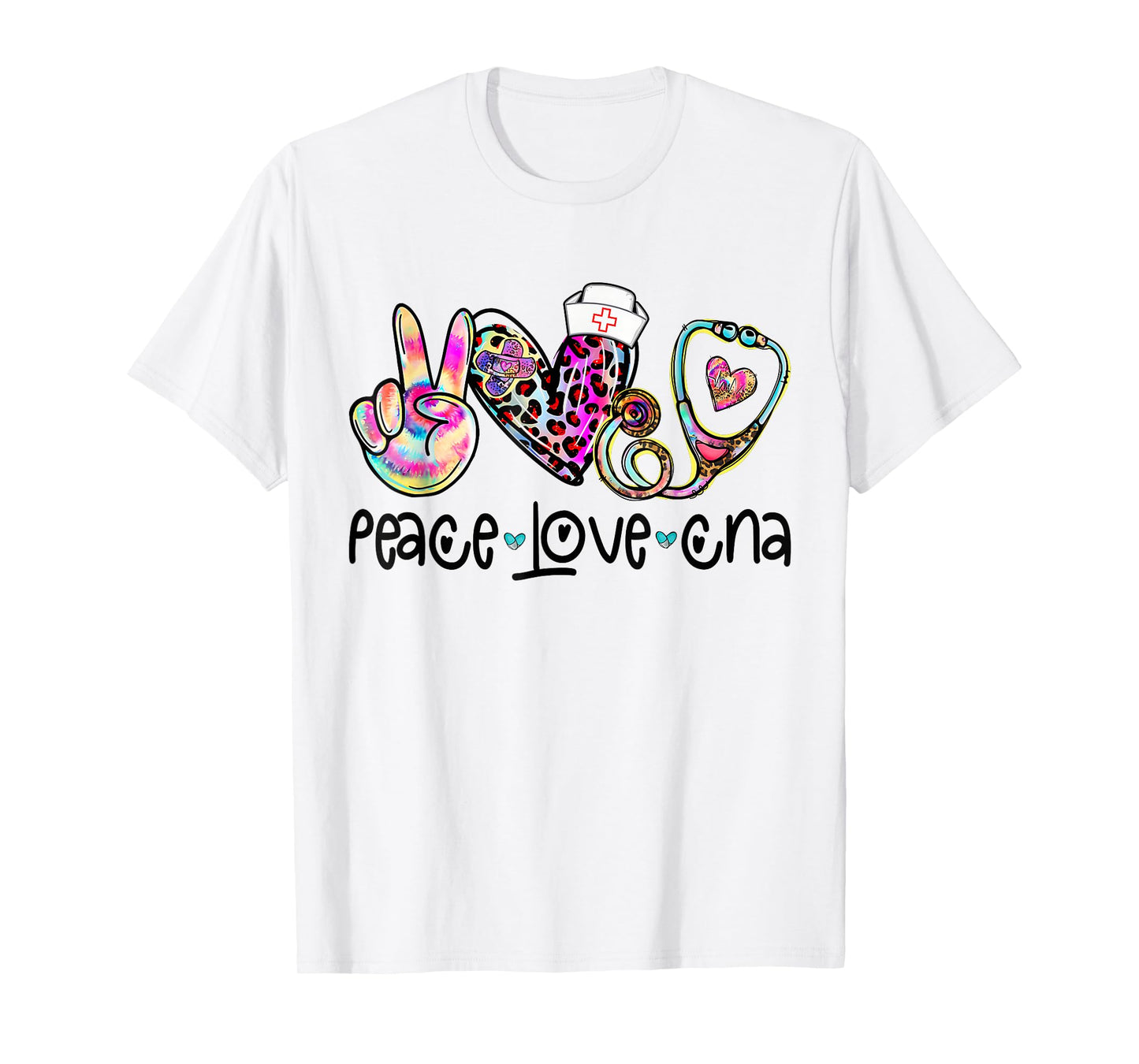 Peace Love CNA Leopard Heart Stethoscope Nursing Nurse Week T-Shirt
