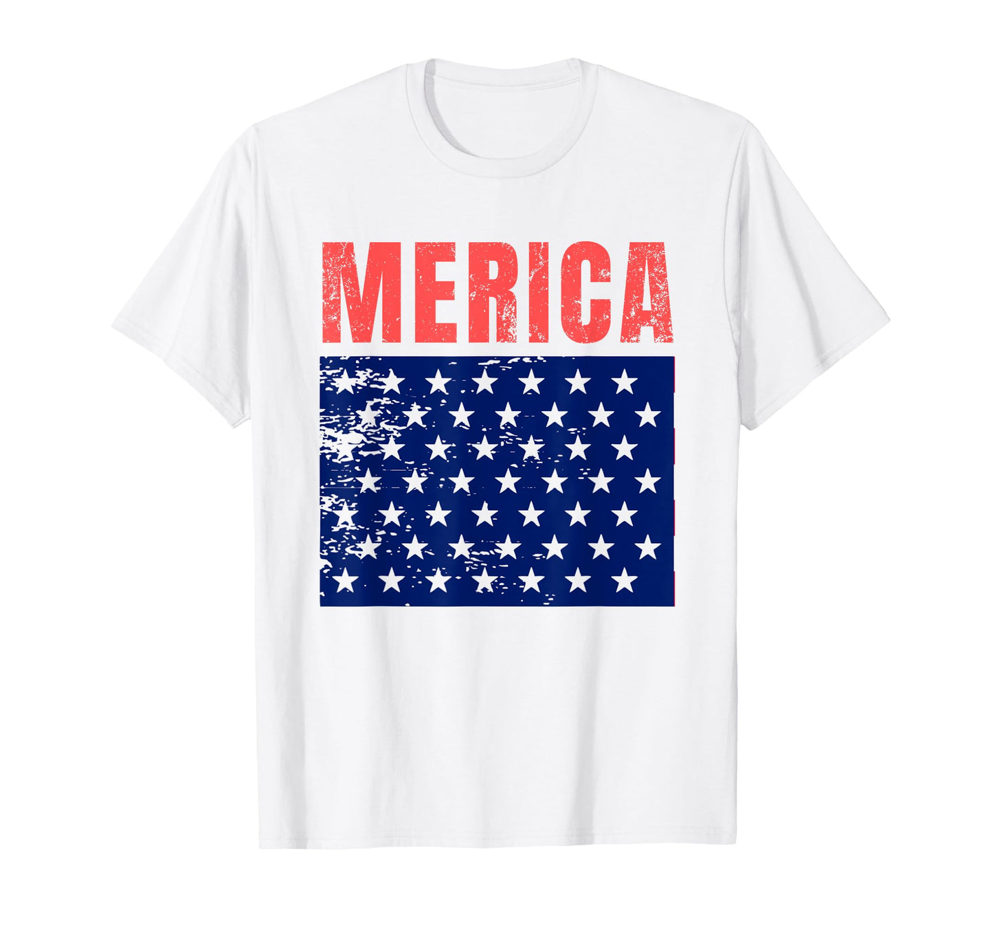 Merica Red Blue Distressed Stars Flag Patriotic American Women Men T-Shirt