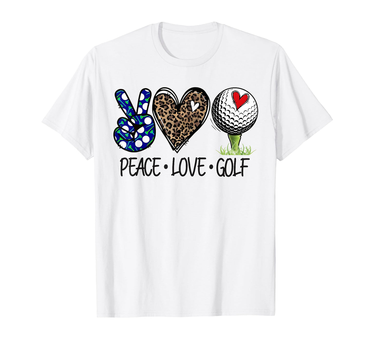 Peace Love Golf Funny Leopard Heart Golf Lovers T-Shirt