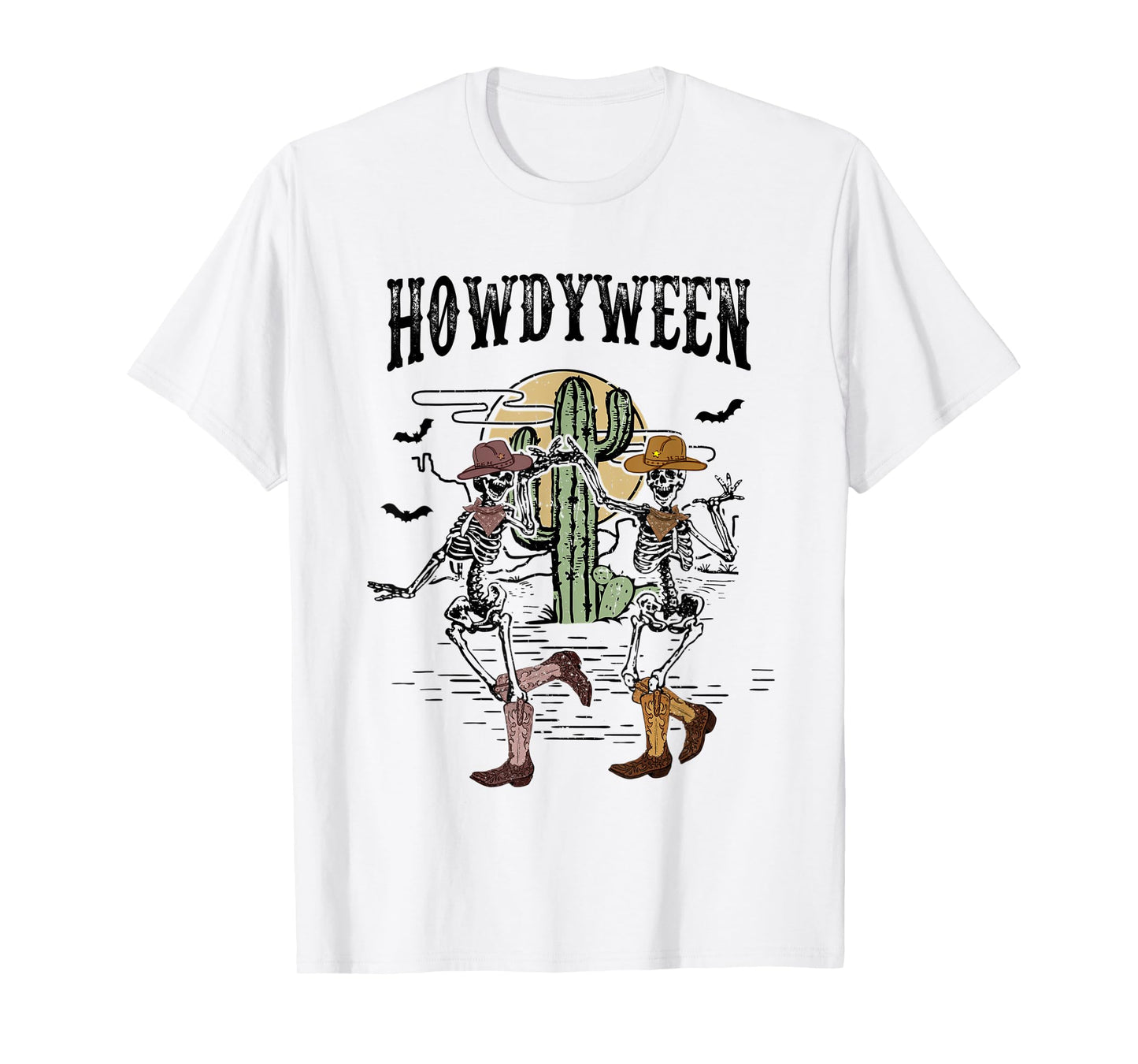 Howdy Retro Desert Dancing Skeleton Cowboy Boots Hat Western T-Shirt