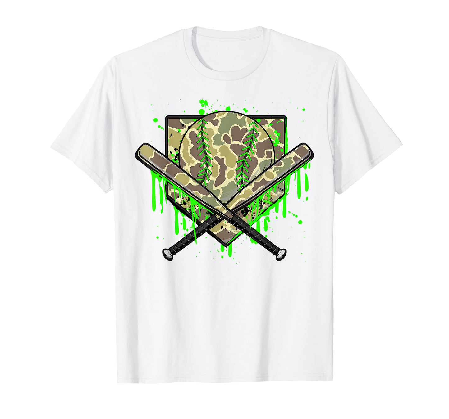 Baseball Drip Camo Home Plate Boys Sports Cool Game Day Drip T-Shirt