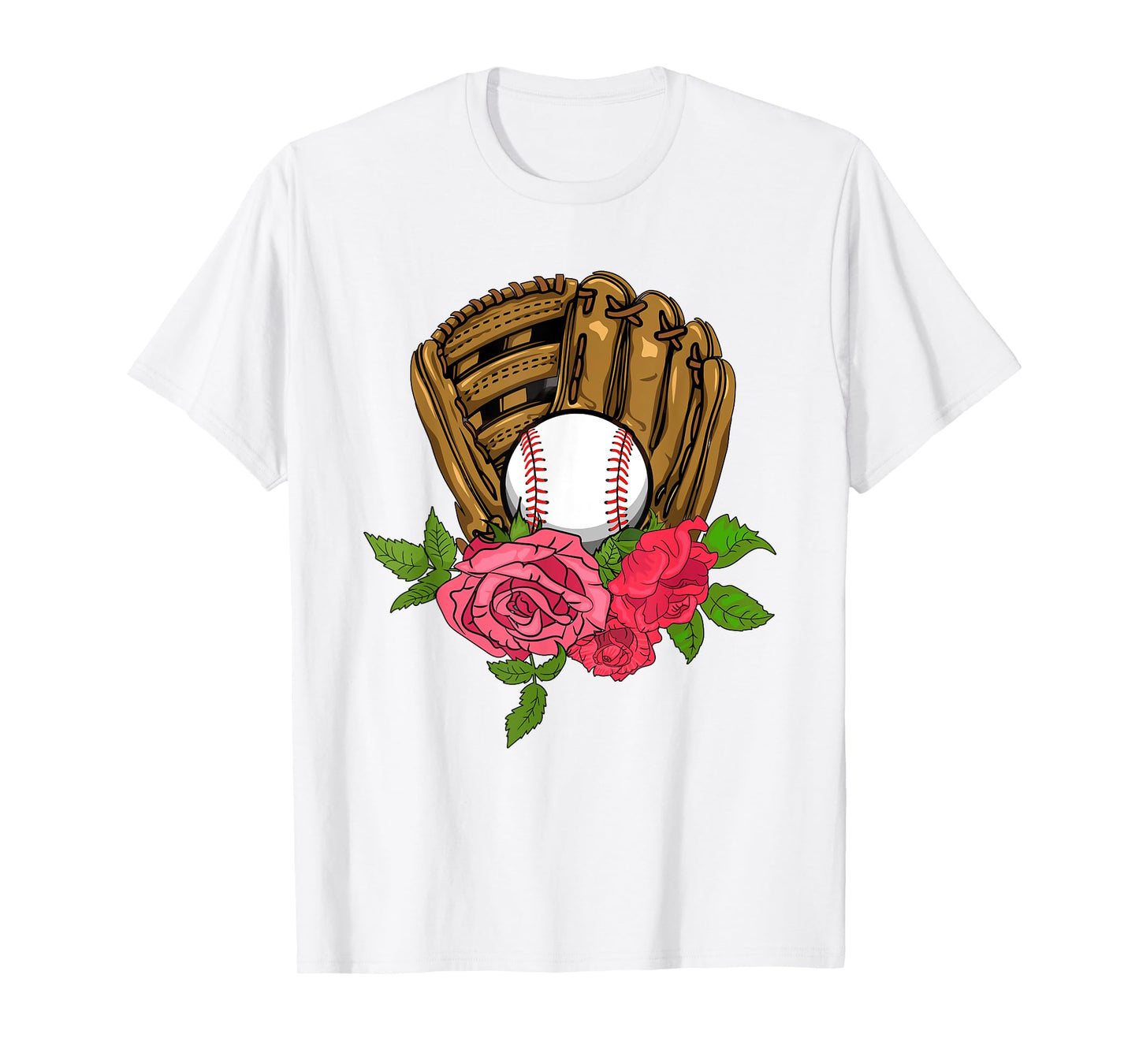 Baseball Softball Floral Glove Idea for Girls Women T-Shirt