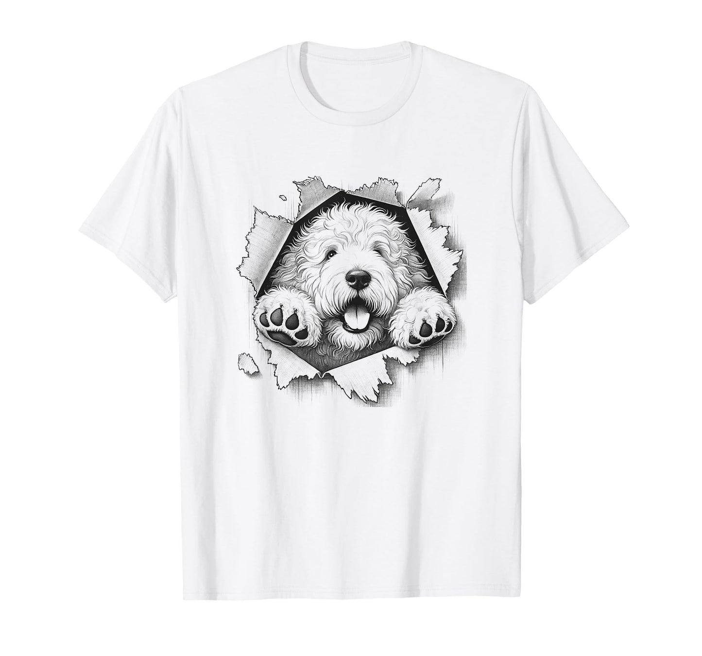 Funny Old English Sheepdog Peeking Dog Design T-Shirt